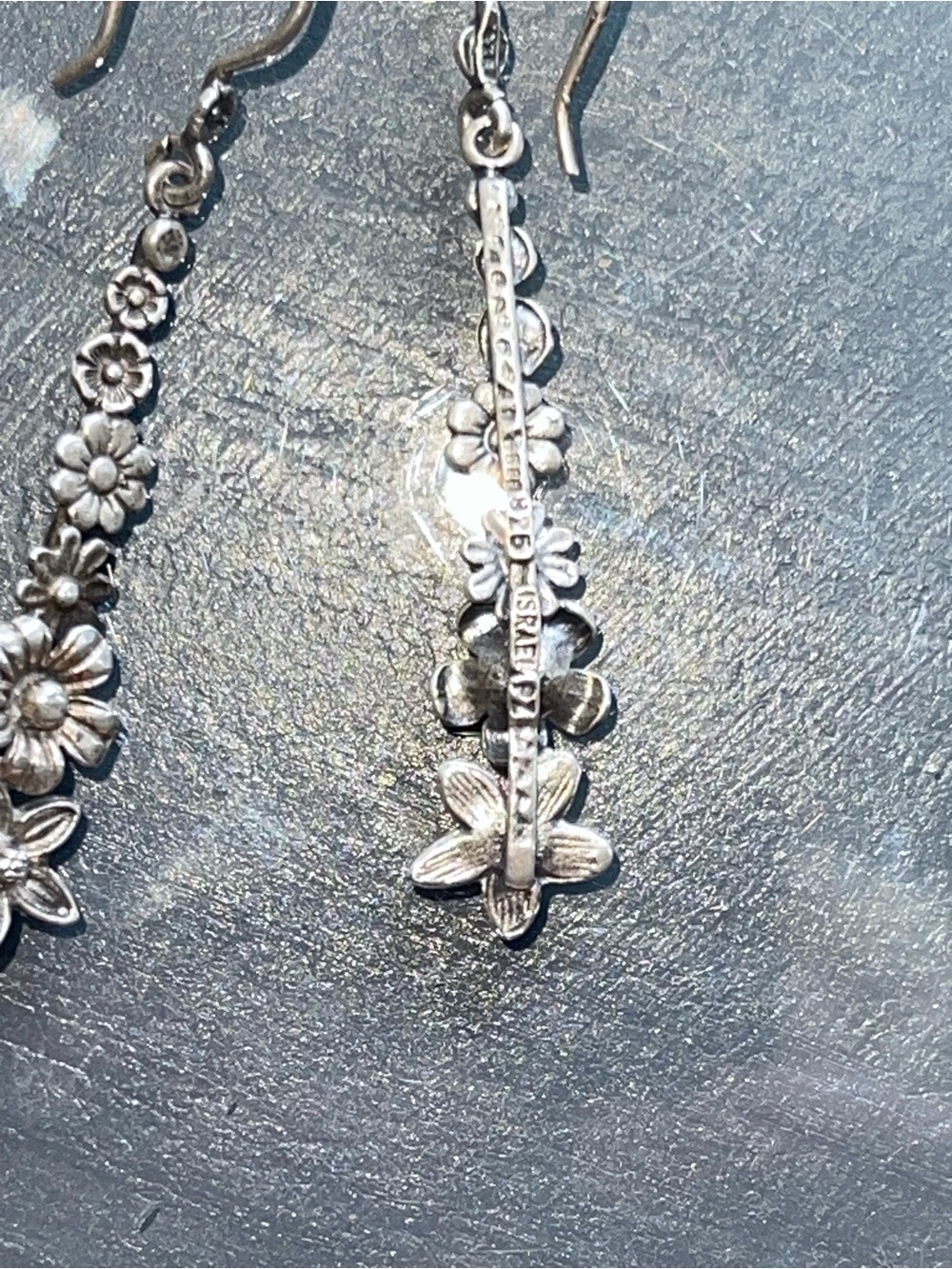 Silver Floral Drop Earrings - Dainty Flower Dangle Earrings - Picture 5 of 7